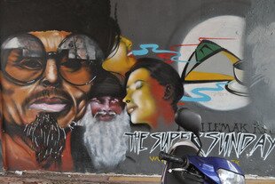 The once bare wall of an abandoned house in Pandan Indah, a housing project in the Malaysian capital of Kuala Lumpur, finds company in a piece done by graffiti art group The Super Sunday. The group, and many others, will be taking part in the 2012 KUL Sign competition, a chance for local graffiti artists to show off their styles, beginning on February 25th. [Photo by Grace Chen]