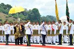 His Majesty the 14th Yang di-Pertuan Agong of Malaysia, salutes Malaysian troops on April 11th, during official ceremonies for his ascension to the throne to succeed Tuanku Mizan Zainal Abidin of Terengganu. [Photos courtesy of Malaysian Ministry of Information, Communications and Culture]