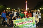 Students from Mercu Buana University gather in front of the National Monument (Monas), Jakarta's famous landmark, to celebrate Ramadan with 'sahur on the road'. They chip in to buy food to distribute to homeless people, beggars and night-shift workers in the city streets. [Zahara Tiba/Khabar].