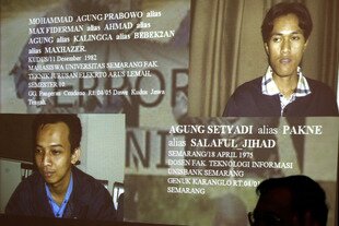 Agung Setyadi (left) and Agung Prabowo were arrested in 2006 and sentenced to prison for assisting in terrorist recruiting via the web. Indonesian extremists are increasingly using the Internet to spread their jihadist message. [Dadang Tri/Reuters]