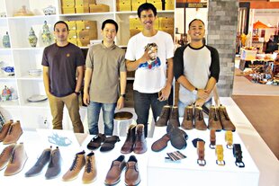 Muhammad Yukka Harlanda, 24 (second from right), the owner of Brodo Footwear, stands with his business partners at the Pasar Indonesia event in Jakarta on October 3rd-7th. To other young people who dream of starting a business, Yukka says: 