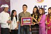  Members of the Burmese delegation to ASEAN Youth Expo (AYE) 2014 in Jakarta present AYE supervisor Bryan Gunawan (centre) with a souvenir on August 10th. [Cempaka Kaulika/Khabar] 